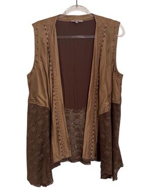Miss Me Size X-Large Brown Faux Suede Embroidered Vest Top Boho Western Stud